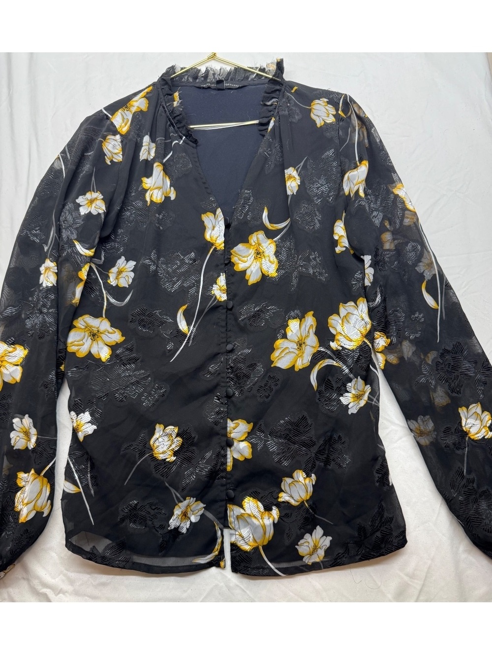 White House Black Market Floral Burnout Button-Up Blouse - Size 4